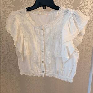 LoveShackFancy Ruffled Button Top - White